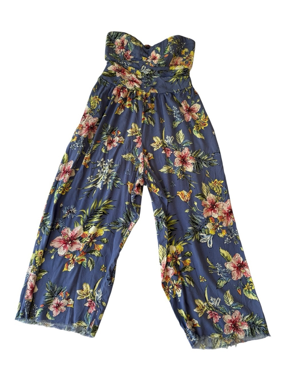 Band of Gypsies Navy Floral Strapless Wide-Leg Jumpsuit Size Large